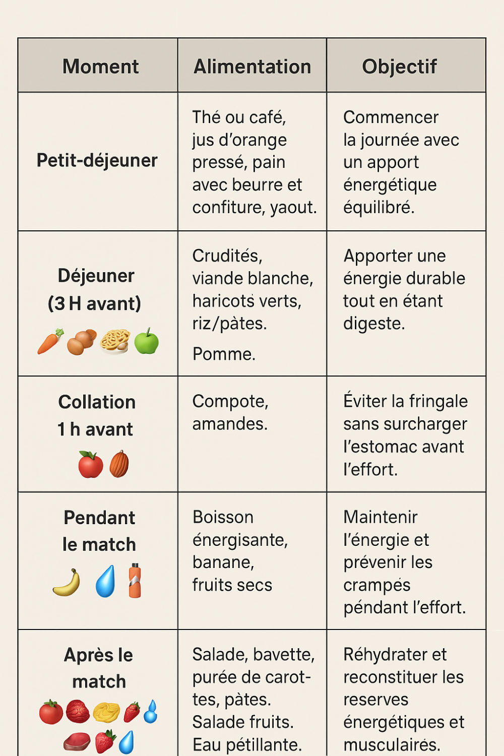 Alimentation tennis